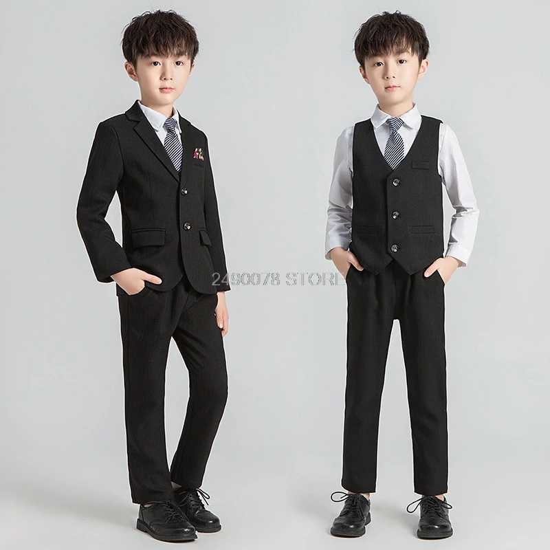 Flower Boys Formal Tuxedo Dress Piano celebration Costume Kids Birthday Wedding Suit Jacket +Vest+Pant+Tie Clothing Set 2-12Y | Детская