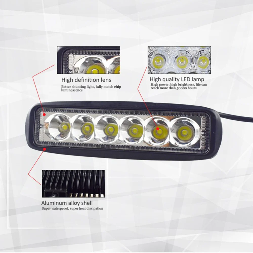 

18W LED Light Bar LED Work Light Spot Fog Light Off Road Lights Driving Light Boat Light for SUV ATV Car Truck Cart