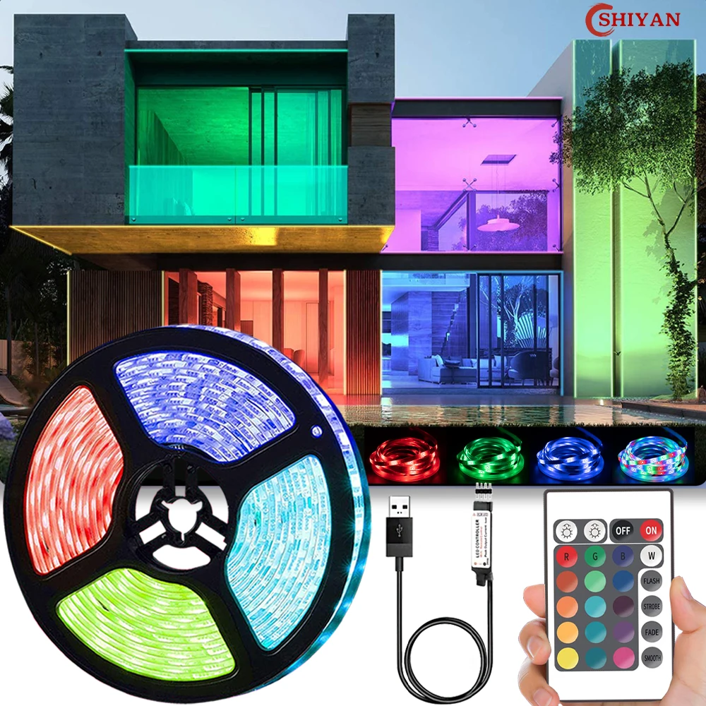 

5m LED Light Strip USB Infrared Remote Control 5V RGB 2835 Flexible Lamp Tape Ribbon Diode For Festival Party TV Desk Bedroom