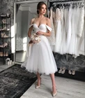 Женское Короткое свадебное платье, белое платье до колен из органзы, простая пляжная атласная сеточка, 2021