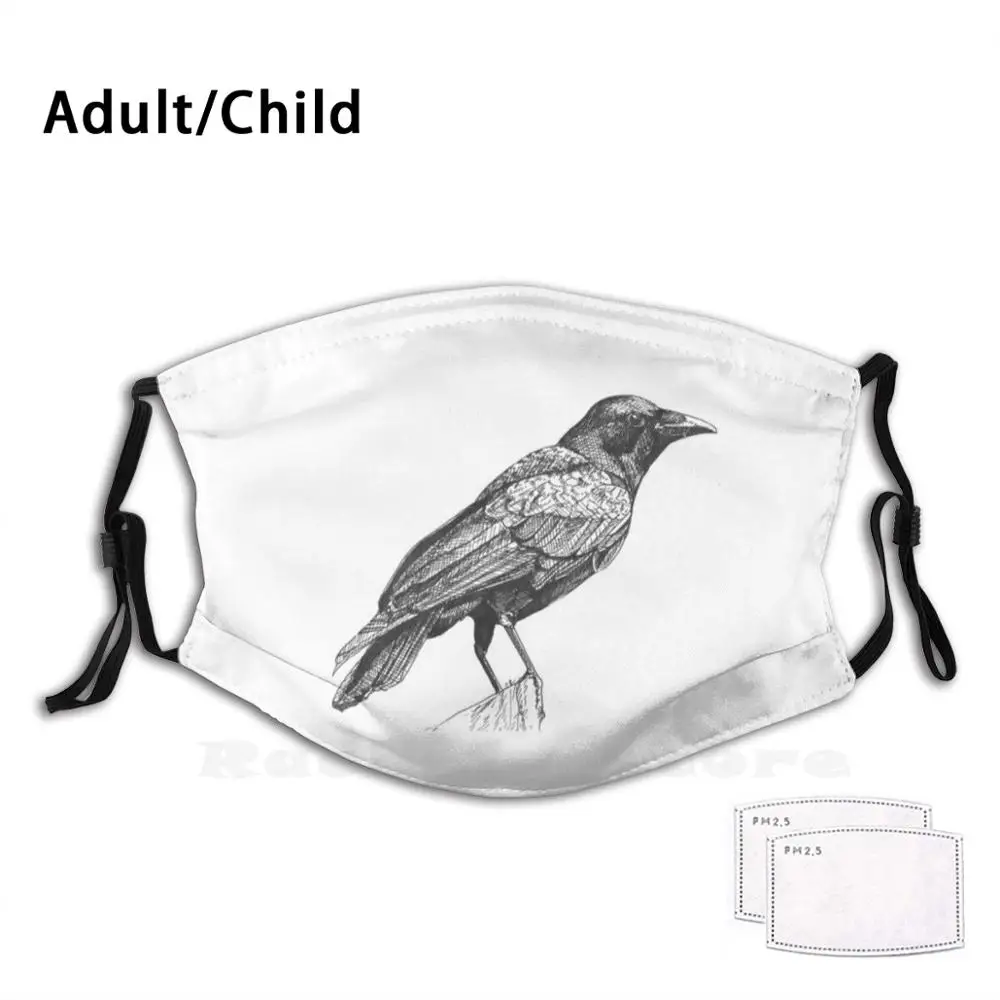 American Crow Print Washable Filter Anti Dust Mouth Mask Birds Bird Crows Corvids Blackbird Wildlife | Аксессуары для одежды