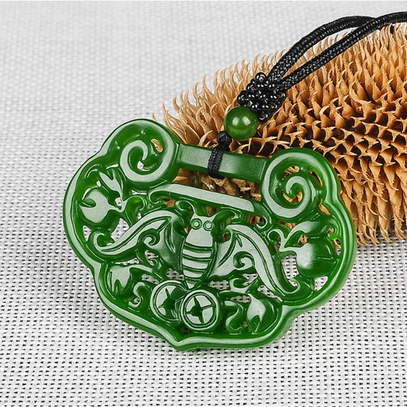 

Natural Green Chinese Jade Bat Pendant Necklace Fashion Charm Jadeite Jewelry Double-sided Hollow Carved Amulet Gifts for Her