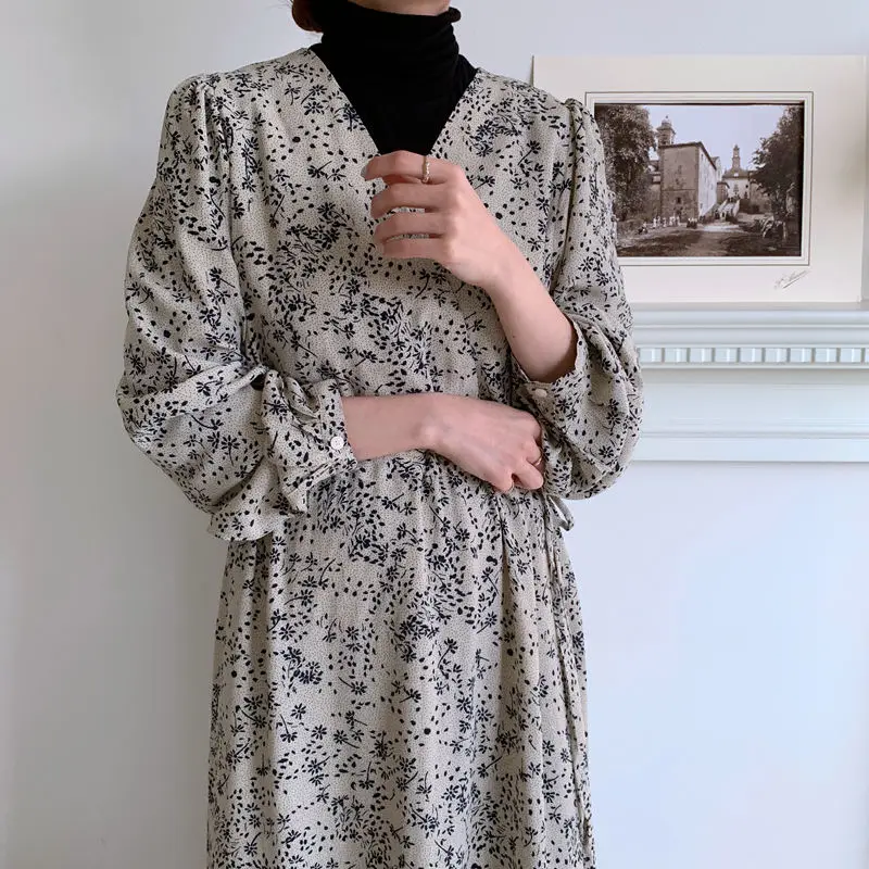 Французский деревенский цветочный принт chid v образным вырезом Леди с длинным