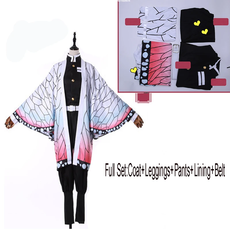 

Костюм для косплея Kochou Shinobu из аниме «рассекающий демонов», одежда + парик, униформа Helloween, костюм для косплея, Женский комплект Flull