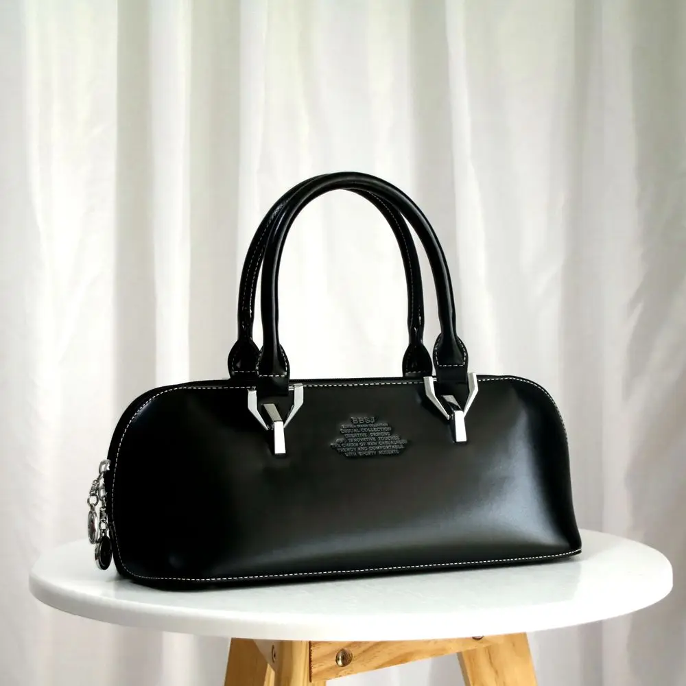 Брендовая Длинная черная женская сумка в виде ракушки Сумки из натуральной кожи