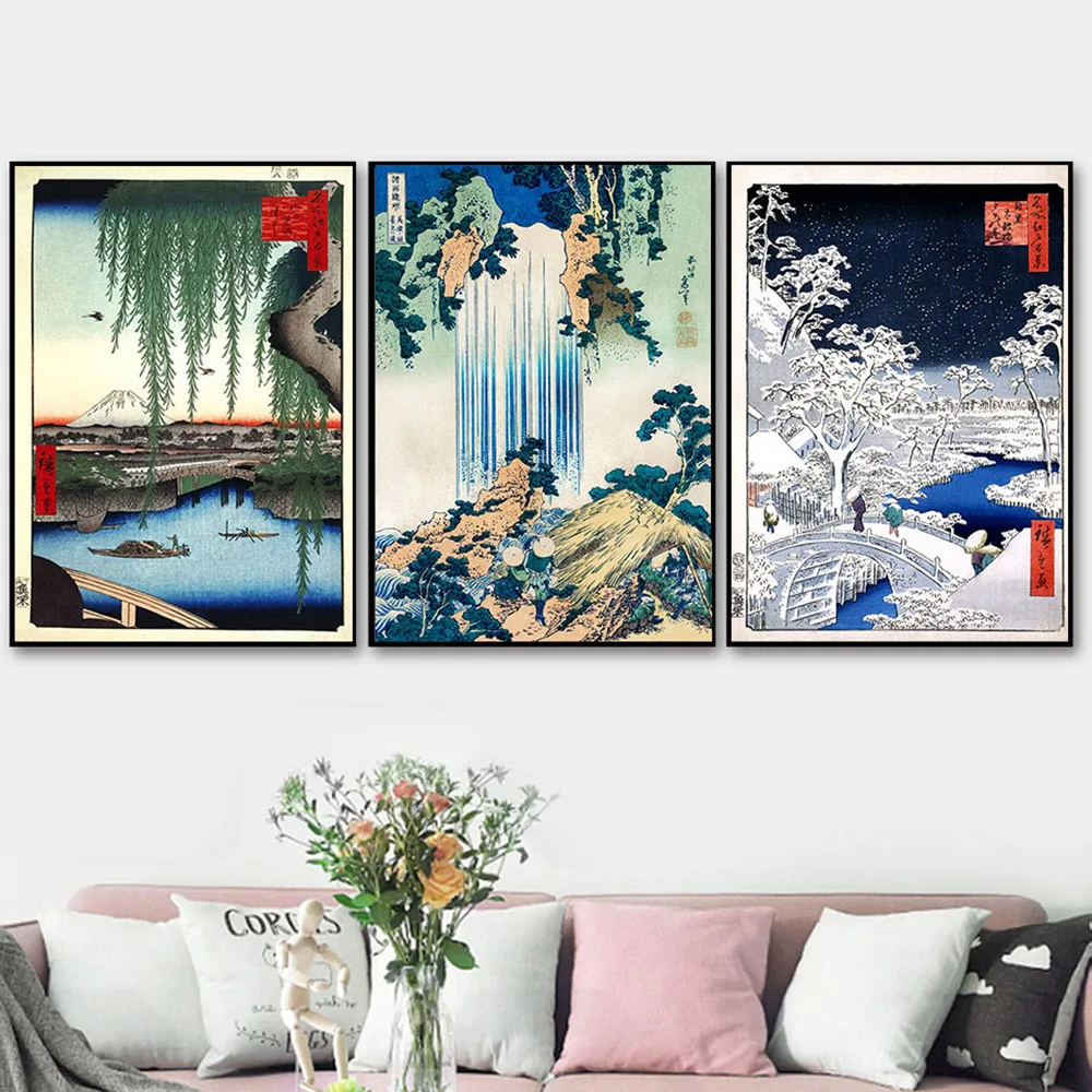 Yoro Waterfall By Hokusai настенное искусство Hiroshige водопад японский постер с деревянными