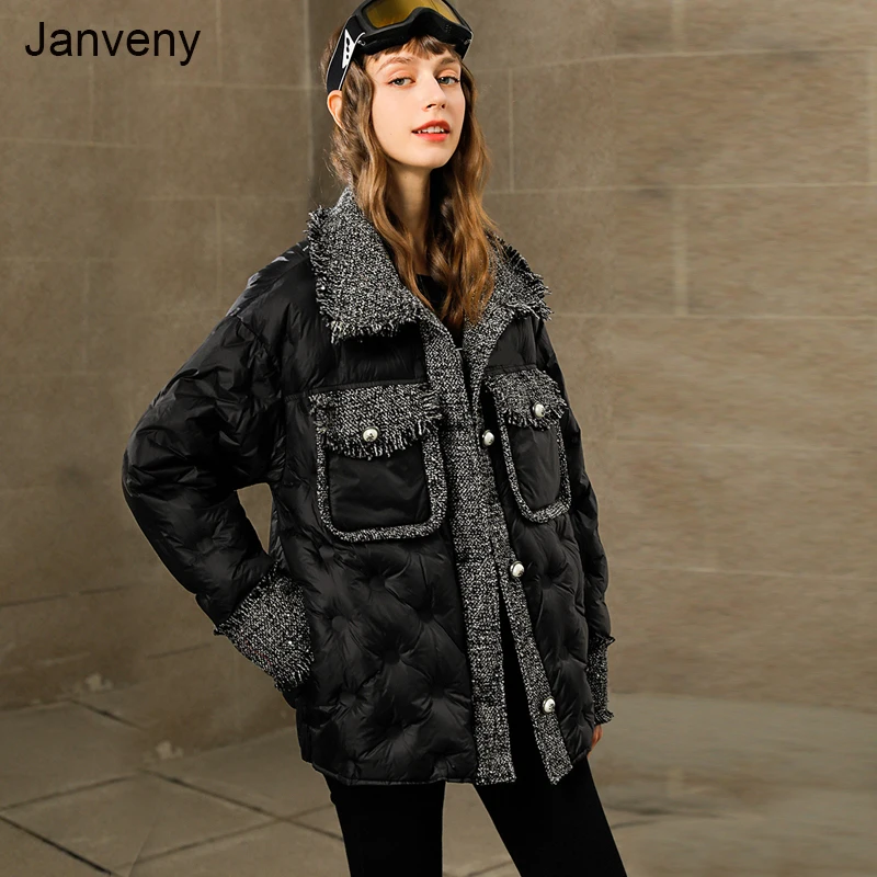 Janveny 2022 New Women's Lightweight Down Jacket Winter Ultra Light 90% Duck Down Coat Loose Short Puffer Feather Parkas