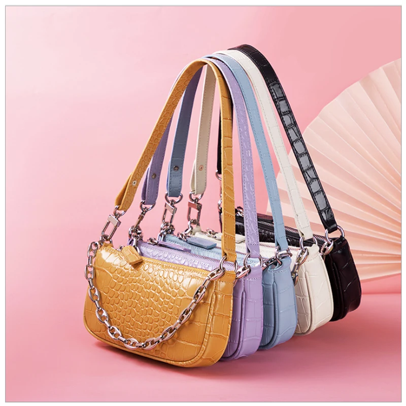 

New Crocodile Pattern Real Leather Small Bag Wild Shoulder Bags Oval Armpit Bag Luxury Design Handbags Metal Chain Crossbody Bag