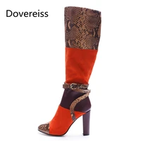 dovereiss fashion womens shoes winter new sexy elegant buckle zipper serpentine chunky heels knee high boots concise mature
