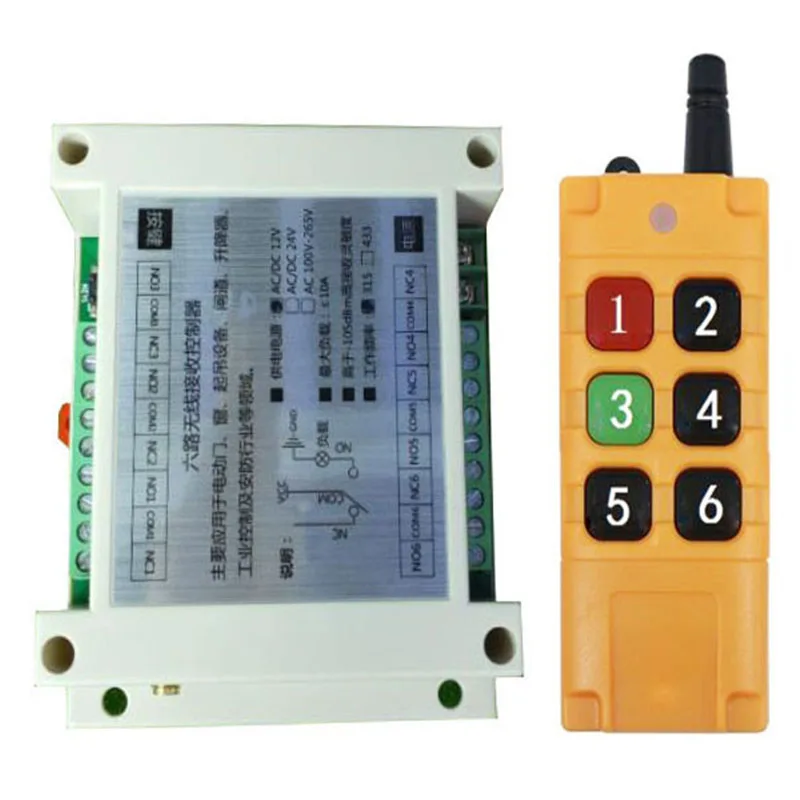 Промышленный сектор, 12 В, 24 В, 12 В, 48 В, 6 каналов, беспроводной Радиочастотный переключатель дистанционного управления, радиоприемник с дистанционным управлением на 2000 м