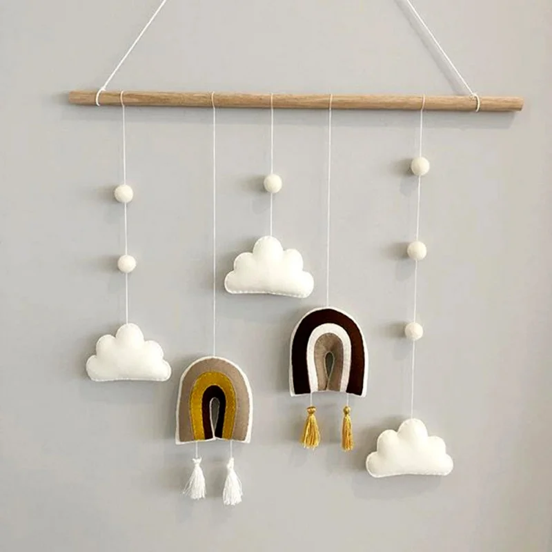 

Nordic style wall decoration pendant small rainbow clouds wooden stick wall hanging girl heart furniture bedroom decoration