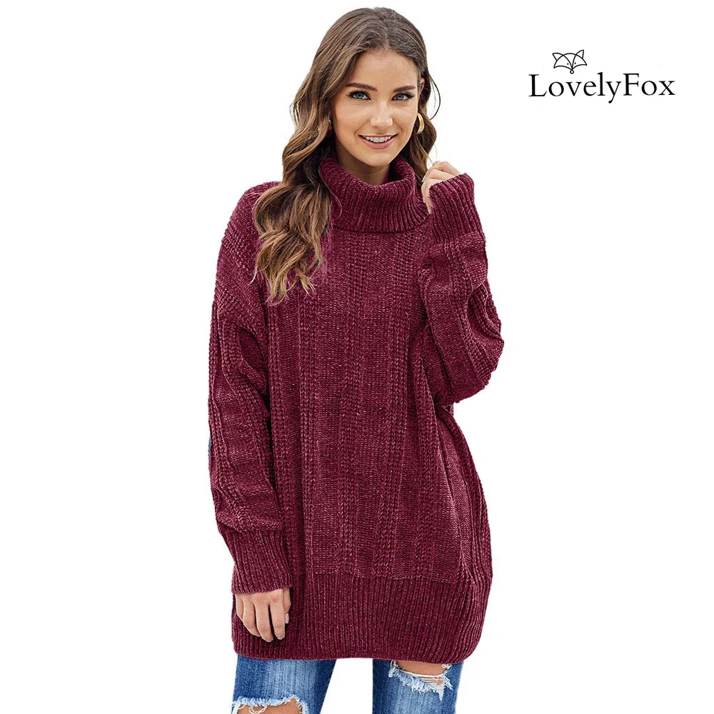 LOVELYFOX/4 цвета, однотонный мягкий бархатный вязаный джемпер с пышными рукавами, пуловеры, водолазка, Повседневная Уличная одежда, мягкий свитер из синели