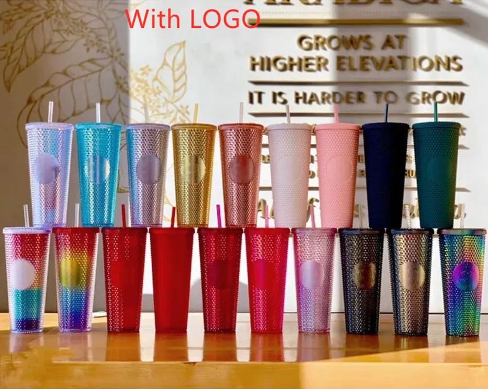 

Starbuck 710 мл Алмазная блестящая дурианская чашка с соломинкой с логотипом с подарком двухслойная многоразовая кружка из материала AS кофейная ...