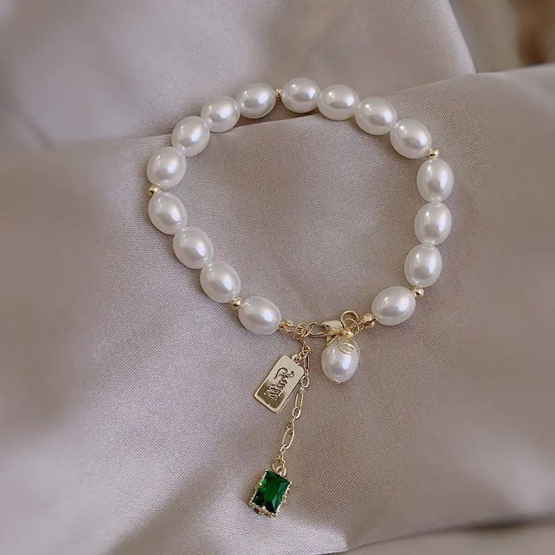 

2021 new simple pearl green square crystal bracelet classic Korean female jewelry fashion student sexy woman Bracelet