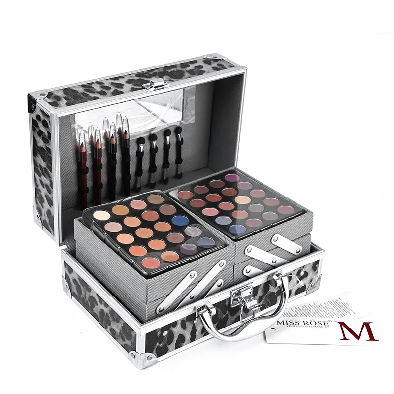 black leopard print Maquillaje Профессиональный Miss Rose пудра для лица макияж Набор теней для век Палитра блокбастер макияж коробка набор хайлайтер бронзер подарок - Цвет: black leopard print