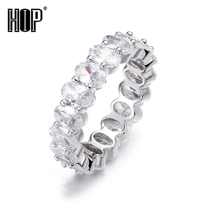 

Hip Hop Popular CZ Stones Oval Shape Rings Tready Bling Iced Out Copper Cubic Zirconia Ring For Men Women Jewelry
