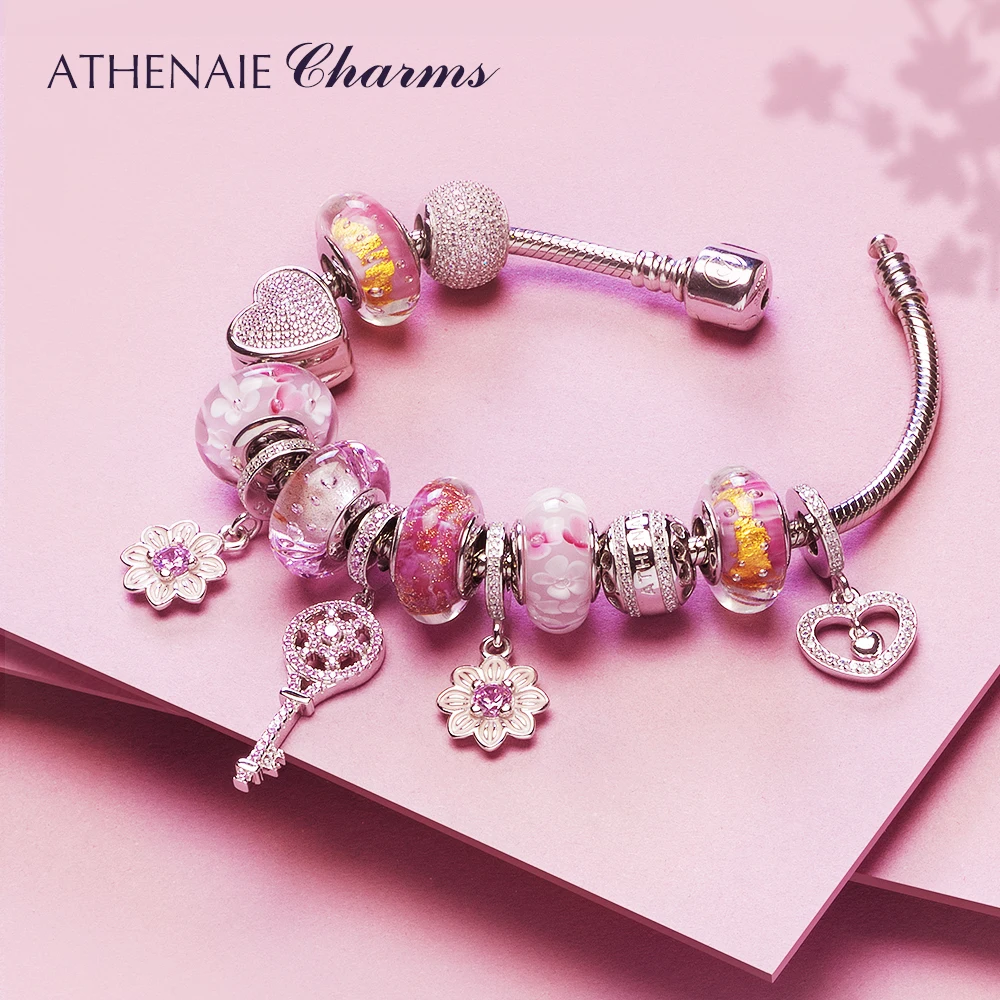 ATHENAIE, Настоящее серебро 925 пробы, с проложенным прозрачным CZ сердцем, ажурные Очаровательные бусы, подходят для всех европейских браслетов, ожерелье для женщин