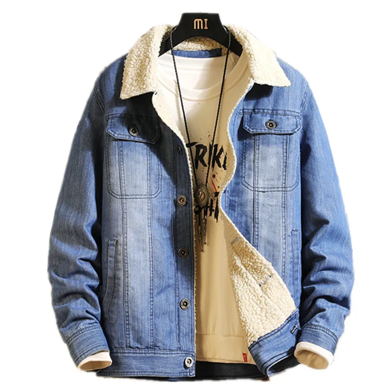 Мужская осенне зимняя Модная Повседневная джинсовая куртка с бархатной