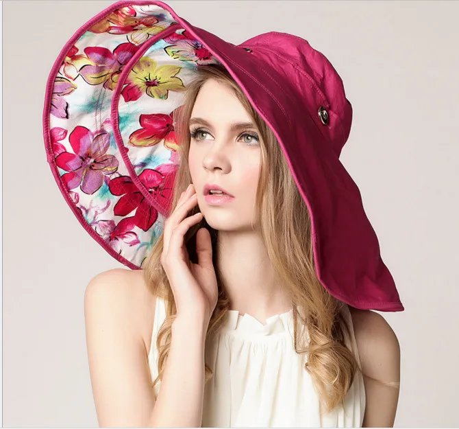 

Good quality brim can be removed 2017 Fashion Design Flower Foldable Brimmed Sun Hat Summer Hats for Women UV Protection AB022