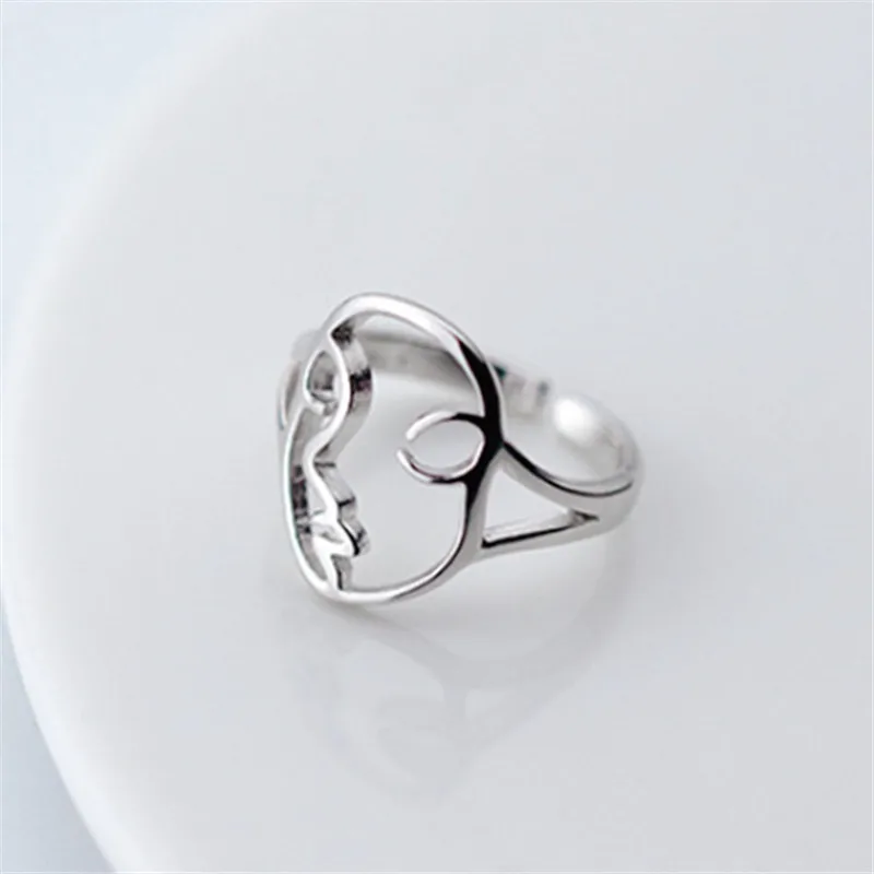 

2020 Korean 925 Sterling Silver Adjustable Women Face Geometric Couple Ring For Women Wedding Jewelry jz036