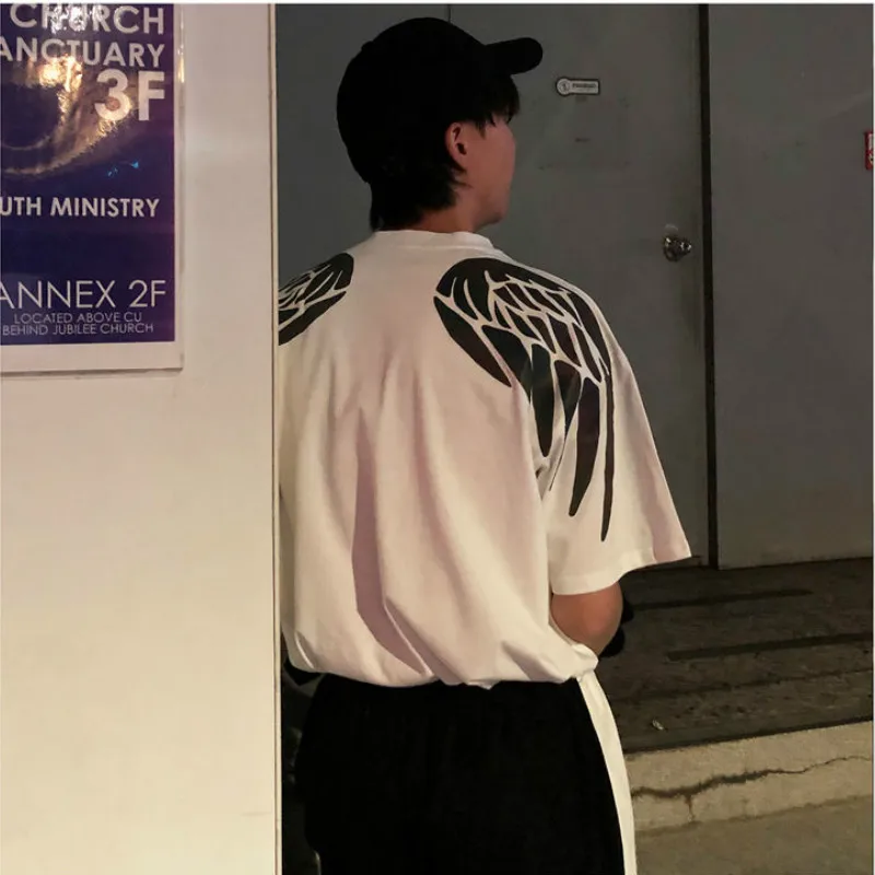 INS, хит, светоотражающая Футболка с принтом крыльев, Harajuku, мужская, женская, модная, Grilfriend, оверсайз, с коротким/длинным рукавом, одежда для пар, лучший подарок