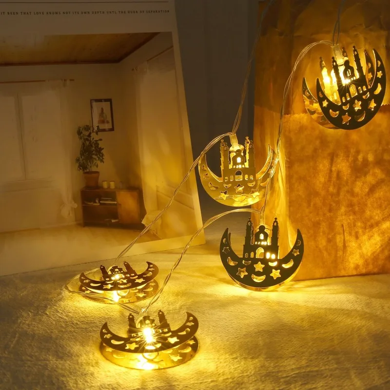 

Moon LED String Lights Ramadan Leds Light for Window Decoration Battery Power Outdoor Home Ornament Metal Fairy Pendant