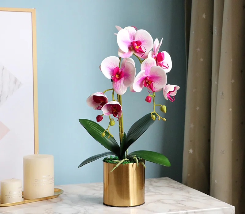 H 45cm Белый Настольный имитация бабочки орхидеи горшков Набор искусственных шелкопрядов маленький бонсай зеленые растения горшок Свадебный домашний декор - Цвет: H 45cm