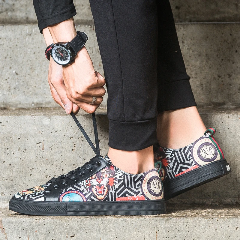 

Xpay New Spring Fashion Mens Sneak Casual Shoes Men's Tide Flat Shoes Platform Sneakers Tiger Painting Shoes Korea Style Shoes