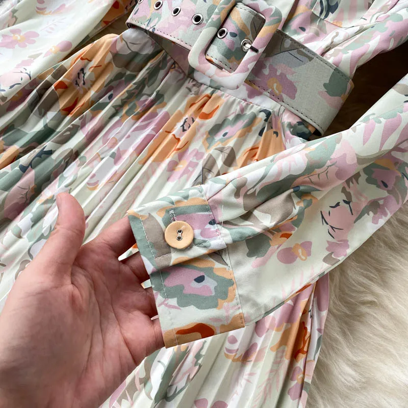 Блузка Платье 2021 Осень Новый стиль плиссированные с поясом элегантный тонкий