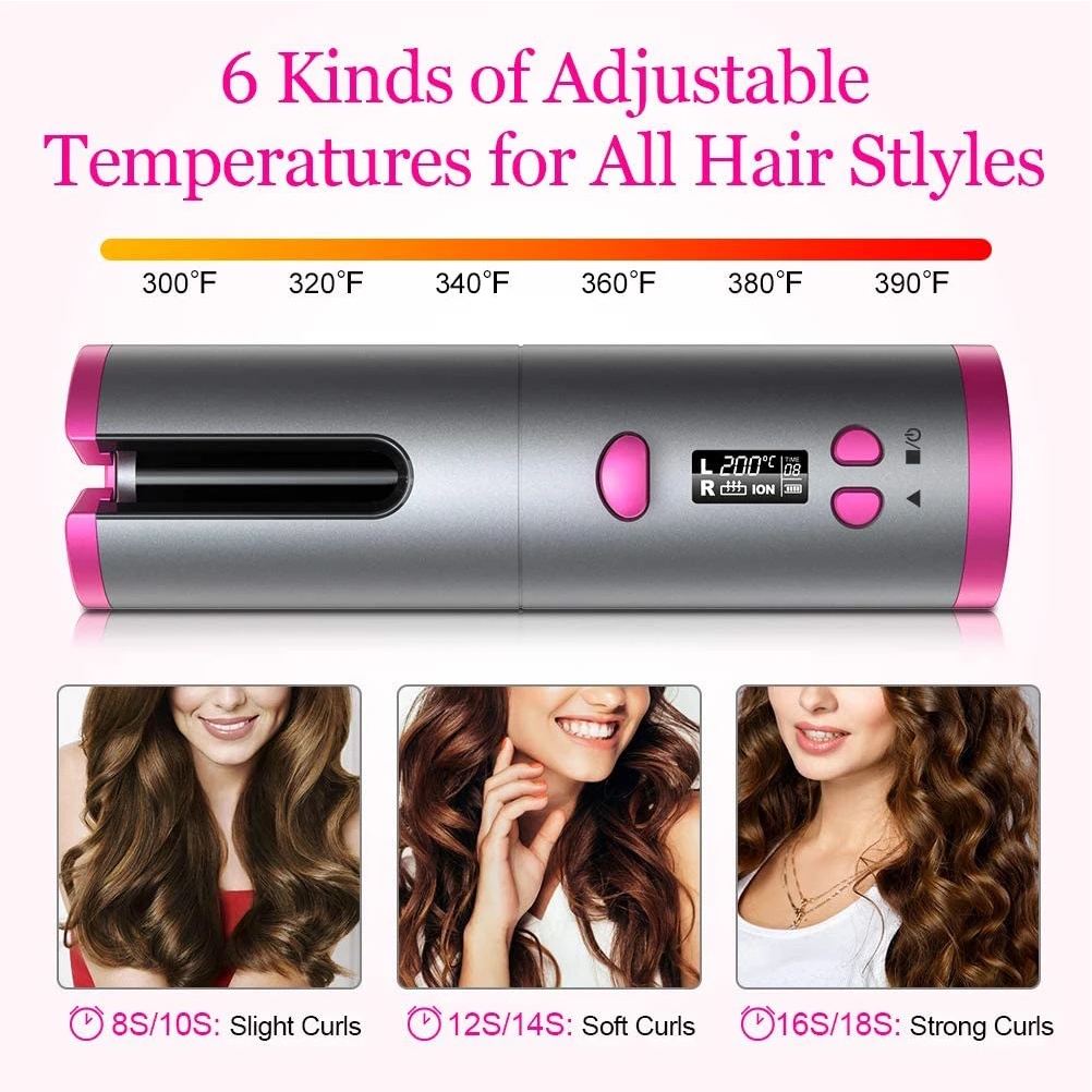 

Automatic Cordless Hair Curler iron wireless Curling Iron USB Rechargeable Air CurlerBeach Wave LCD Display Ceramic Hair Curler