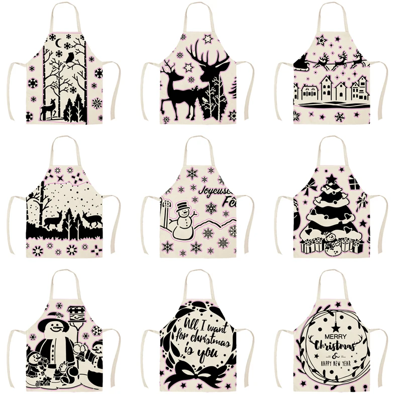 

Christmas and happy new year apron adult children kitchen linen printing household cleaning household cooking antifouling apron