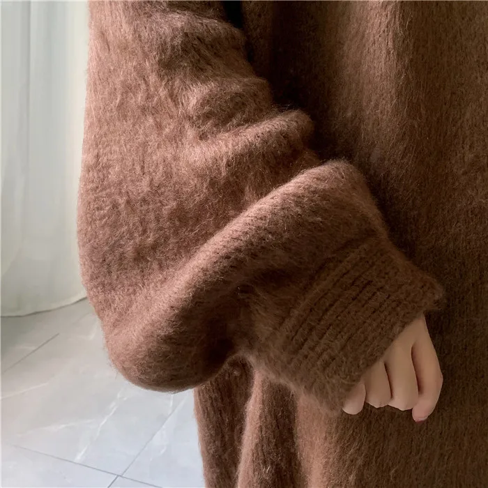 

LANMREM 2020 Women's thickened warm kintted cardigan loose vintage large size autumn winter sweater coat for famale new YJ738