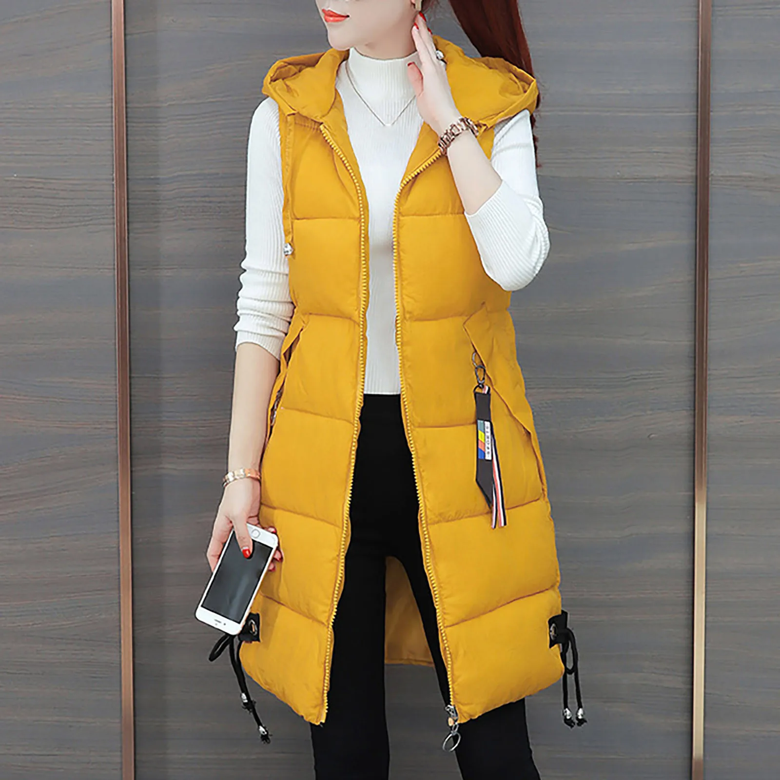 

Ladies Warm Plus Size Solid Color Vests Hooded Single Breasted Medium Length Cotton Women Waistcoat Slim Cardigan Coat de mujer