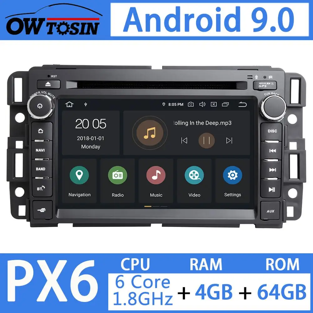 " PX6 4 Гб+ 64 ГБ Android 9,0 автомобильный DVD gps Радио для GMC Yukon Chevrolet Tahoe Equinox Savava Sierra Buick Enclave