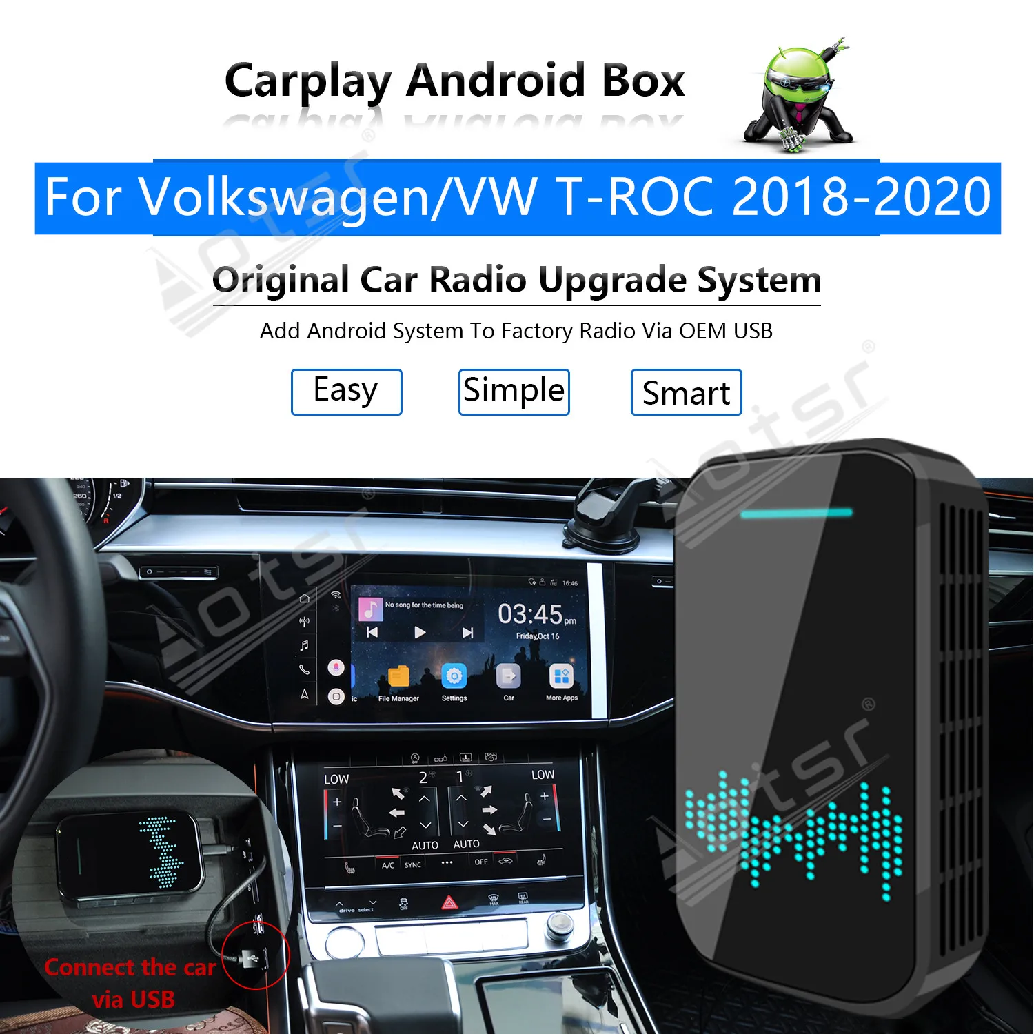 

32G For Volkswagen VW T-ROC 2018 2019 2020 Car Multimedia Player Android System Mirror Link Apple Carplay Wireless Dongle Ai Box
