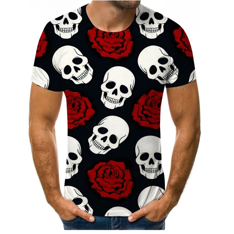 

Summer new skull graphic T-shirt 3D printing Harajuku horror alternative short-sleeved men's T-shirt new trend oversized T-shirt