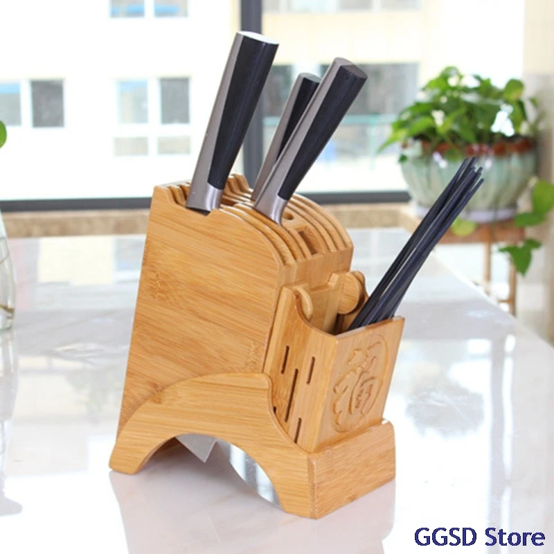 

1pc Wooden Knife Holder Universal Bamboo Knife Block Stand Knives Chopsticks Storage Box Scissors Organizer Holder Kitchen Tools