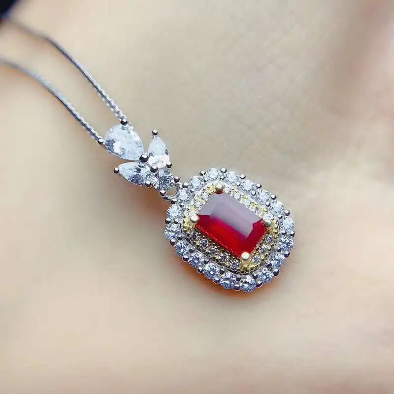 Myanmar 925 silve Natural Ruby Gemstone Pendant Women Fine Jewelry 4x6mm | Pendants