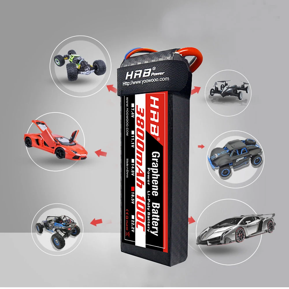 HRB RC lipo battery 2S 3S 3800 6S 14 8 мА/ч 120C Графен 7 4 В 11 1 22 2 в 18 5 1/12 Lipo для 1/8 1/10 Cars trx|Детали и