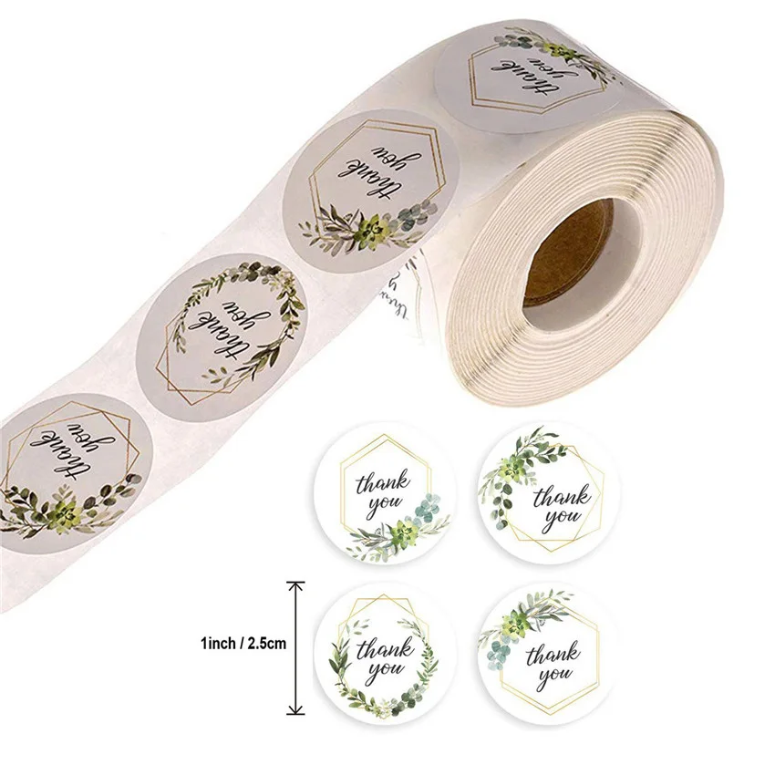 

500Pcs/rolls Flowers Thank You Sticker Paper Labels Round Reward Scrapbooking Stickers Wedding Party Decor Envelope Seal Sticker