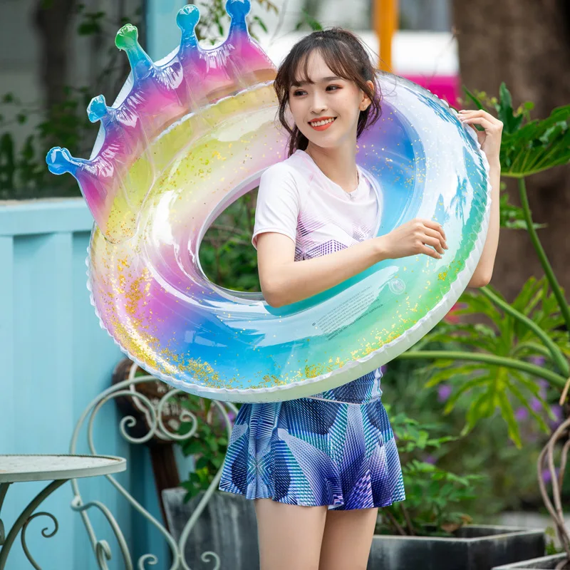 

Summer Adult Crown Swimming Ring Gradient Volor Rainbow Sequins Thickened Armpit Water Lifebuoy Swimming Circle inflatable pool