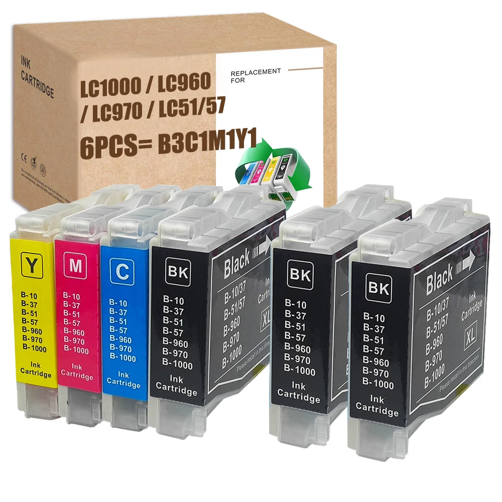 HS Compatible For Brother LC-1000/LC-970 LC970 Printer Ink DCP-153C,157C,330C,350C MFC-460CN,465CN,5460CN,630CDW 845CW FAX-1360