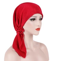fashion stretch two tails turbans for women head wrap hat wrinkled muslim hijab bonnet chemotherapy cap cancer patients women