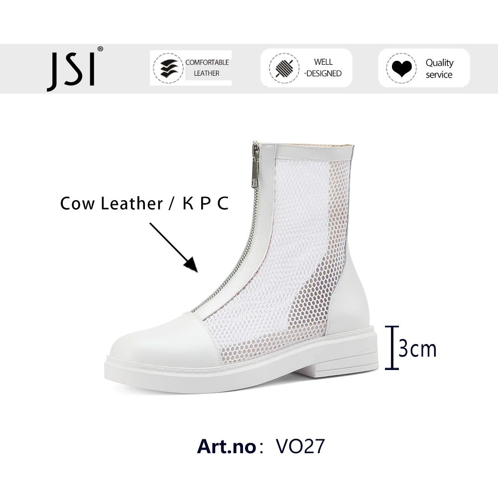 

JSI Genuine Leather Summer Boots Women Zip Round Toe Square Heel Concise Style Basic 2021 New Breathable Ankle Boots VO27
