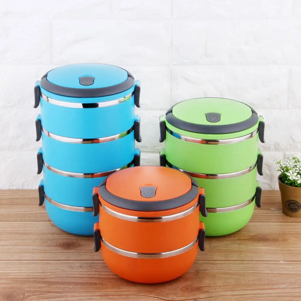 Микроволновая печь Bento Box из нержавеющей стали Круглый герметичный термоизоляционный Ланч-бокс герметичный детский портативный контейнер для еды 1 шт