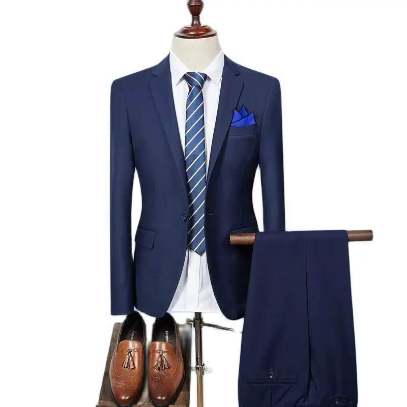 

Blue formal 2 piece men's office wedding party slim men suit black grey purple (Jacket + pant)