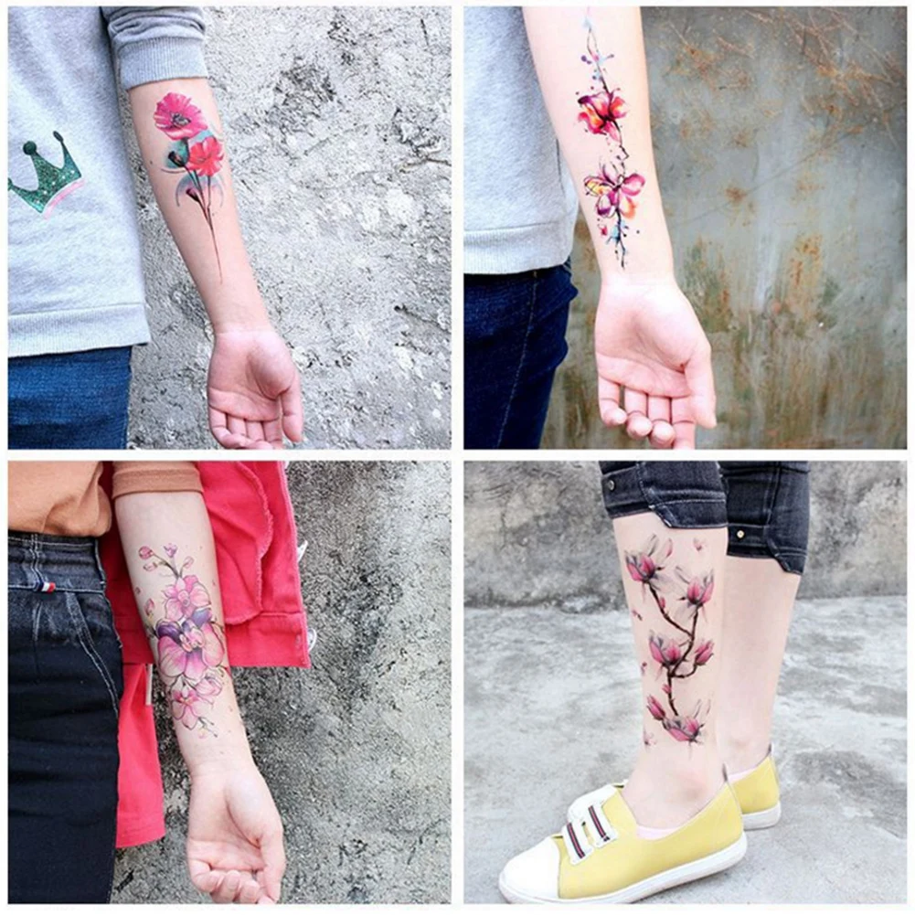 

Temporary Tattoo Color Rose Peony Flowers Black Maple Leaf Art Tattoos For Women Waterproof Water Transfer Fake Tattoo Stickers