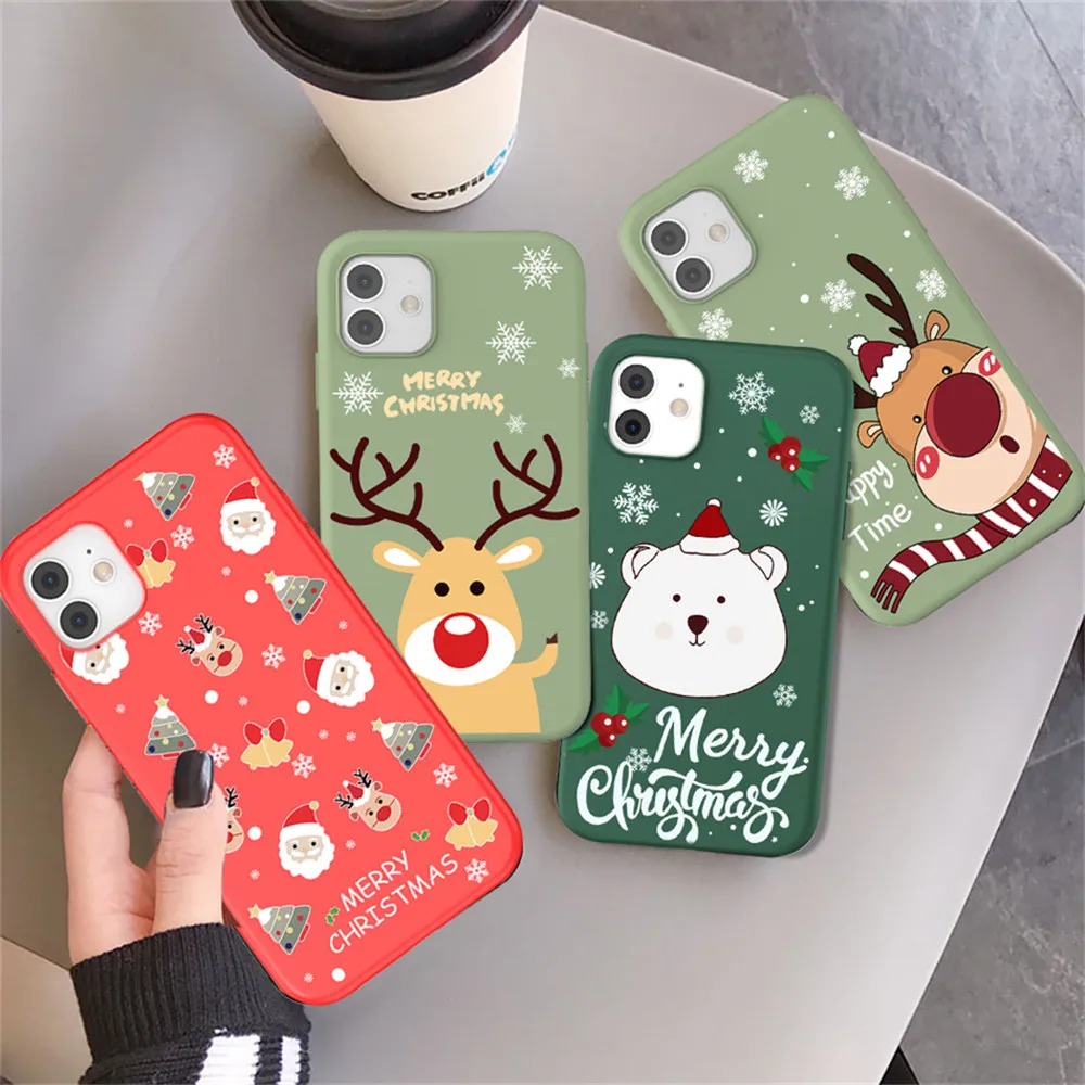 

moskado Merry Christmas Elk Phone Case for iphone 11 Pro Max 12 13 Mini X XS Max XR 7 8 Plus Dust-proof Mobile Phone Soft Shell