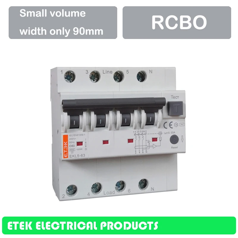 RCBO EKL5-63 4 P/3 P+ N C Тип 400В~ AC Тип 50 Гц/60 Гц RCCB с защитой от перегрузки по току 6A 10A 16A 20A 25A 32A 40A 50A 63A