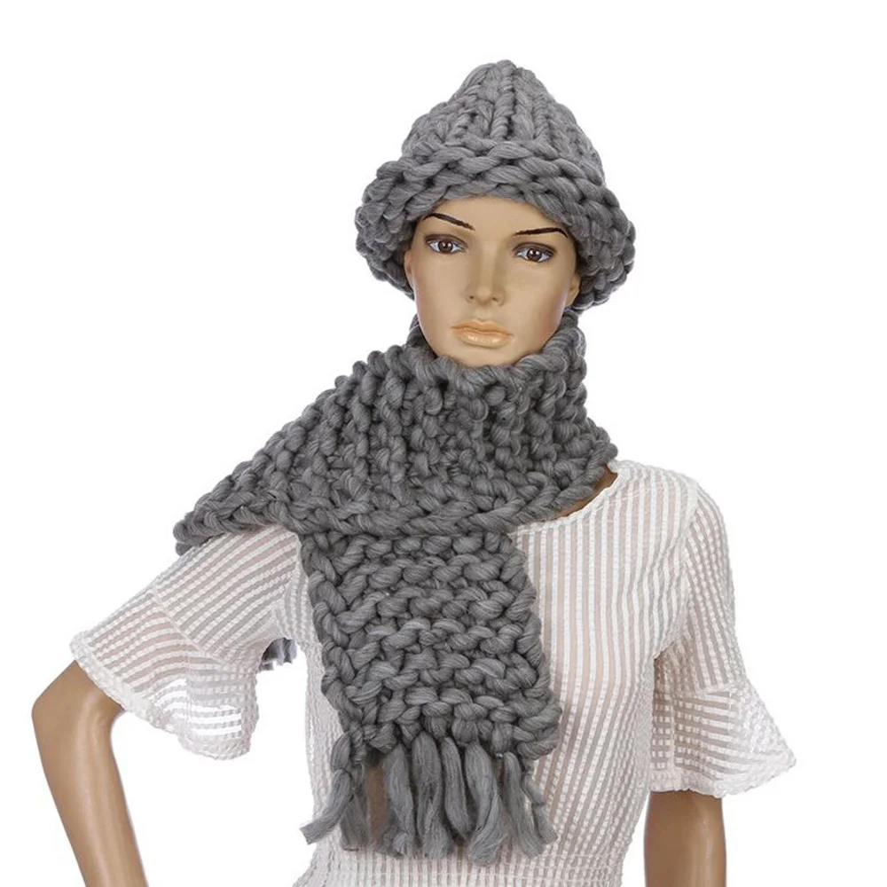 fashion girl Women Knitted Hat Coarse Wool Casual Warm Handmade for Girls Beanies Winter Clothing Supplies Sweet Candy Color | Аксессуары